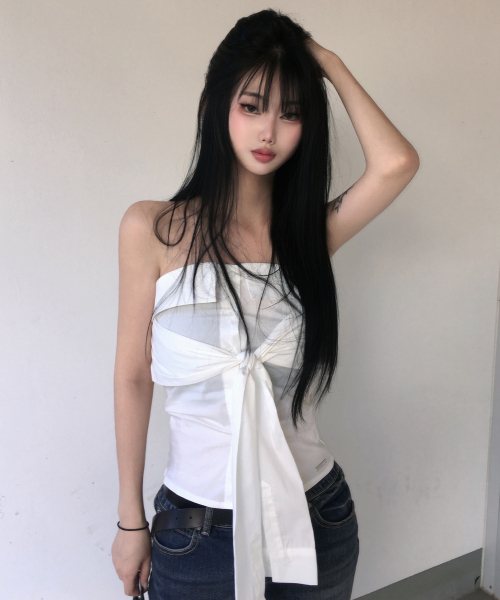 ETRE AU SOMMET(エトレオソメ)の「Tie Shirt Tube Top (White)(Tシャツ/カットソー・レディース・その他・1/2)」の2枚目の写真