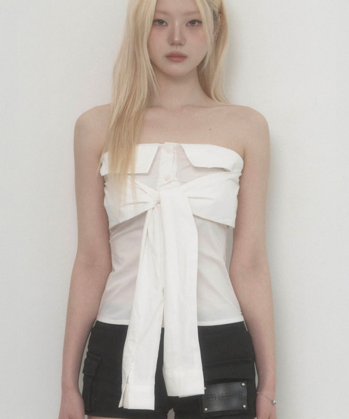 ETRE AU SOMMET(エトレオソメ)の「Tie Shirt Tube Top (White)(Tシャツ/カットソー・レディース・その他・1/2)」の3枚目の写真