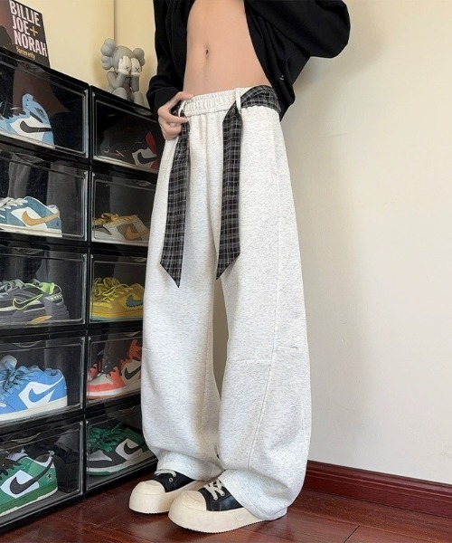 link lot(リンクロット)の「【2点セット】ウエストチェックデザインスウェットパンツ(スウェットパンツ・メンズ・ダークグレー/ホワイト・M/L)」の2枚目の写真
