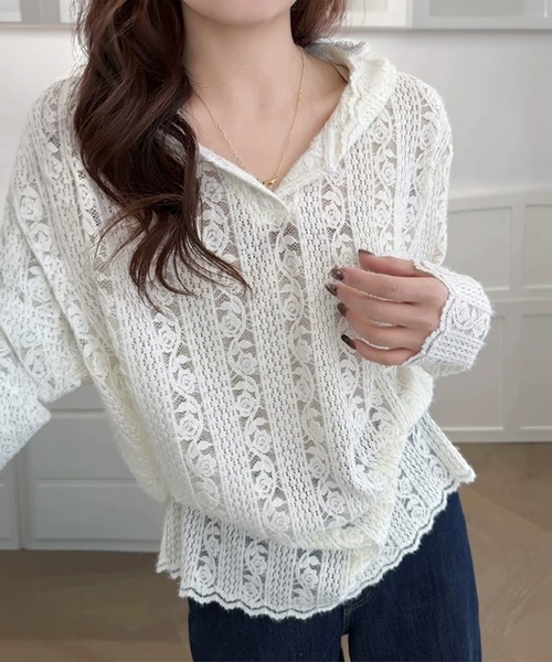 by LEGNA(バイレグナ)の「レースパーカー(パーカー・レディース・アイボリー/ブラウン系その他・LARGE/MEDIUM/X-LARGE)」の1枚目の写真
