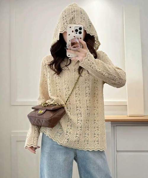 by LEGNA(バイレグナ)の「レースパーカー(パーカー・レディース・アイボリー/ブラウン系その他・LARGE/MEDIUM/X-LARGE)」の4枚目の写真