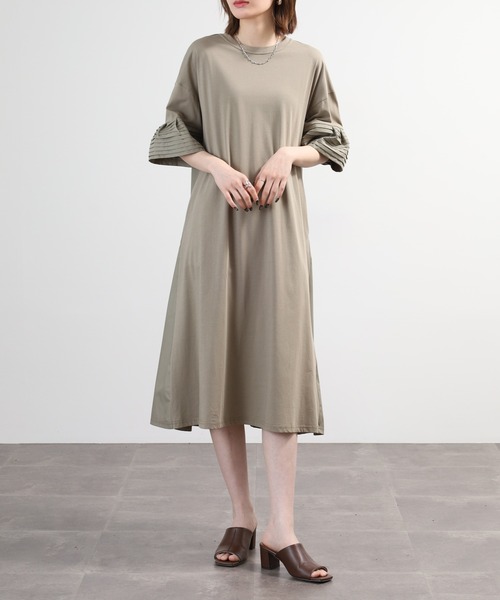 EGLANTINE（エグランティーヌ）の「EGLANTINE フレアスリーブカットソーワンピース（ワンピース・レディース・カーキ/ブラック/ブルーグリーン・40）」の9枚目の写真