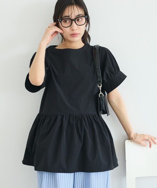 CRAFT STANDARD BOUTIQUE(クラフトスタンダードブティック)の「撥水 ペプラムチュニック(チュニック・レディース・ライトパープル/ブラック/ライトグリーン・FREE)」の2枚目の写真
