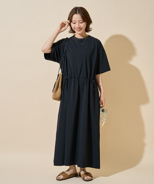 FREAK'S STORE(フリークスストア)の「限定展開 TAION × FREAK'S STORE/タイオン <UVカット・吸水速乾・接触冷感・抗菌・ストレッチ>別注 ドロー コード 半袖 ワンピース(ワンピース・レディース・ライトグレー/ブラック/インディゴブルー/ベージュ・フリ-)」の6枚目の写真