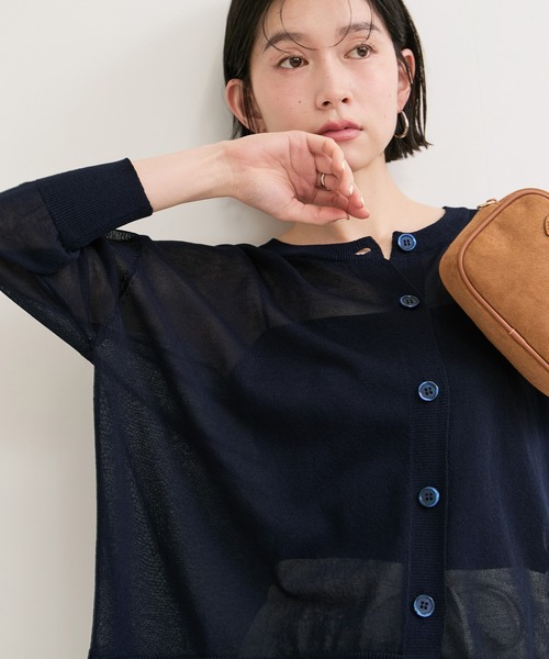 LE CERCLE par rope'(ルセルクルパーロペ)の「ボリュームシアーカーディガン(カーディガン/ボレロ・レディース・ピンク系その他2/ネイビー/オフホワイト・FREE)」の14枚目の写真