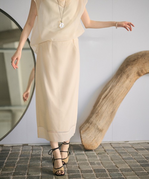 LAULEN(ローレン)の「acetate blend sheer layered skirt / アセテートブレンドシアーレイヤードロングスカート(スカート・レディース・アイボリー/ブラウン/ベージュ・M/S)」の2枚目の写真