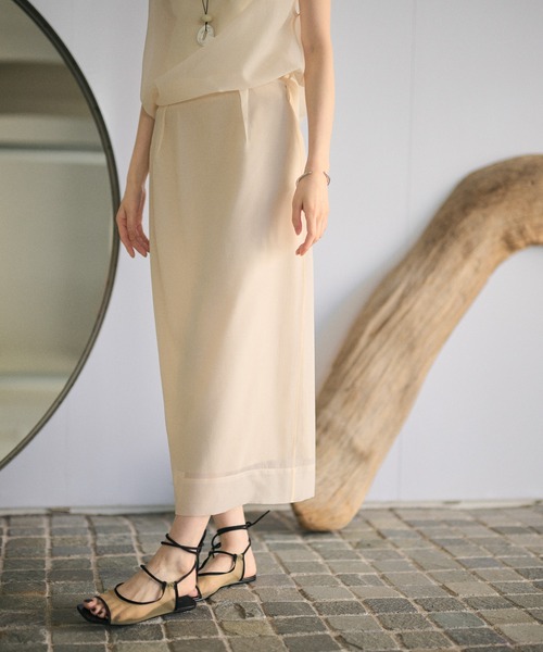 LAULEN(ローレン)の「acetate blend sheer layered skirt / アセテートブレンドシアーレイヤードロングスカート(スカート・レディース・アイボリー/ブラウン/ベージュ・M/S)」の4枚目の写真