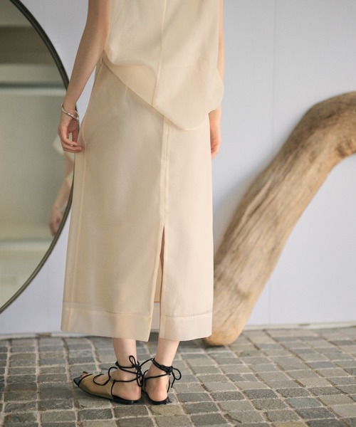 LAULEN(ローレン)の「acetate blend sheer layered skirt / アセテートブレンドシアーレイヤードロングスカート(スカート・レディース・アイボリー/ブラウン/ベージュ・M/S)」の5枚目の写真