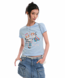 [ユースベース コラボ] ウィメンズ ツインガールズ Tシャツ [スカイブルー]