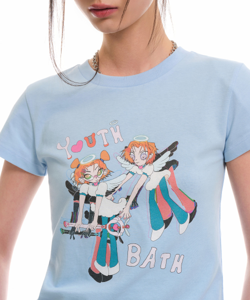 MUSINSA STANDARD WOMAN（ムシンサスタンダードウーマン）の「[ユースベース コラボ] ウィメンズ ツインガールズ Tシャツ [スカイブルー]（Tシャツ/カットソー・レディース・その他・SMALL/MEDIUM）」の4枚目の写真
