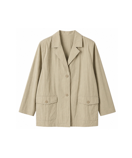 VASCARA(バスカラ)の「Out Pocket Nylon Single Jacket (2colors)(テーラードジャケット・レディース・ブラック/ベージュ・FREE)」の2枚目の写真