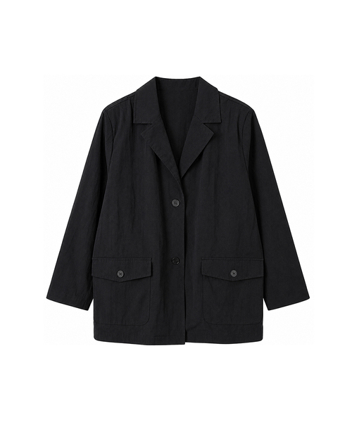 VASCARA(バスカラ)の「Out Pocket Nylon Single Jacket (2colors)(テーラードジャケット・レディース・ブラック/ベージュ・FREE)」の1枚目の写真