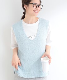 【2点セット/S-LL】ニットベスト＆ロゴTシャツSET