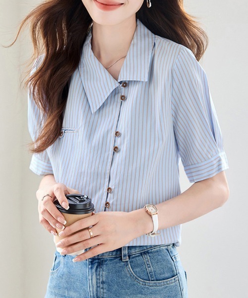 ReRe(リリ)の「ストライプデザインシャツ(シャツ/ブラウス・レディース・ライトブルー・SMALL/MEDIUM/LARGE/X-LARGE)」の7枚目の写真