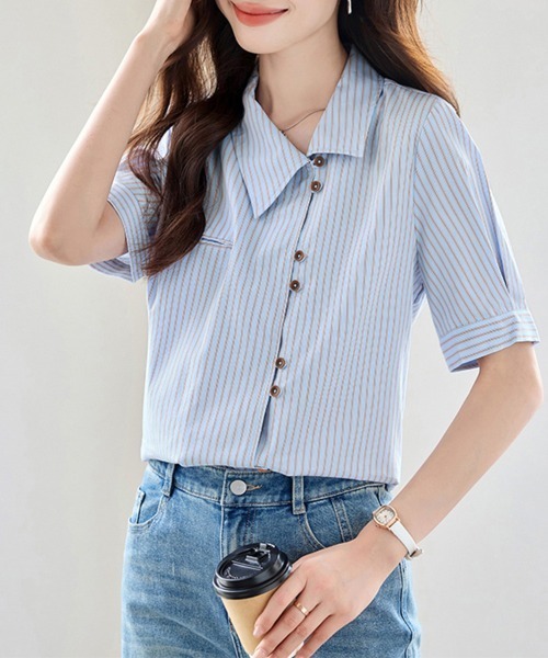 ReRe(リリ)の「ストライプデザインシャツ(シャツ/ブラウス・レディース・ライトブルー・SMALL/MEDIUM/LARGE/X-LARGE)」の8枚目の写真