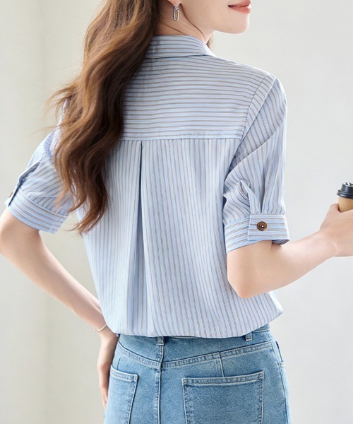 ReRe(リリ)の「ストライプデザインシャツ(シャツ/ブラウス・レディース・ライトブルー・SMALL/MEDIUM/LARGE/X-LARGE)」の9枚目の写真