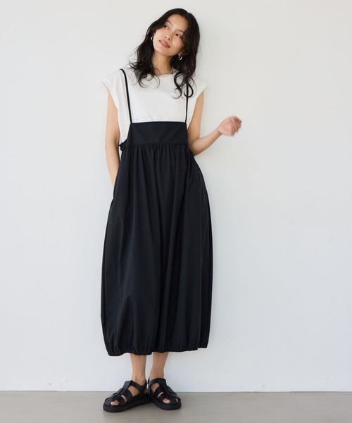 BARNYARDSTORM(バンヤードストーム)の「BARNYARDSTORM / 撥水サロペット風スカート【撥水】<セットアップ対応>(サロペット/オーバーオール・レディース・ベージュ/ブラック・S/M)」の1枚目の写真