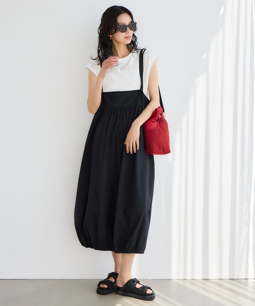 BARNYARDSTORM(バンヤードストーム)の「BARNYARDSTORM / 撥水サロペット風スカート【撥水】<セットアップ対応>(サロペット/オーバーオール・レディース・ベージュ/ブラック・S/M)」の3枚目の写真