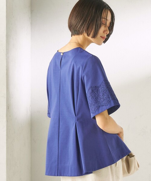SHIPS(シップス)の「〈手洗い可能〉シルケット ポンチ レース コンビ プルオーバー(Tシャツ/カットソー・レディース・ブルー/ホワイト/ダークグレー・ONE SIZE)」の1枚目の写真