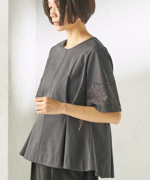 SHIPS(シップス)の「〈手洗い可能〉シルケット ポンチ レース コンビ プルオーバー(Tシャツ/カットソー・レディース・ブルー/ホワイト/ダークグレー・ONE SIZE)」の3枚目の写真