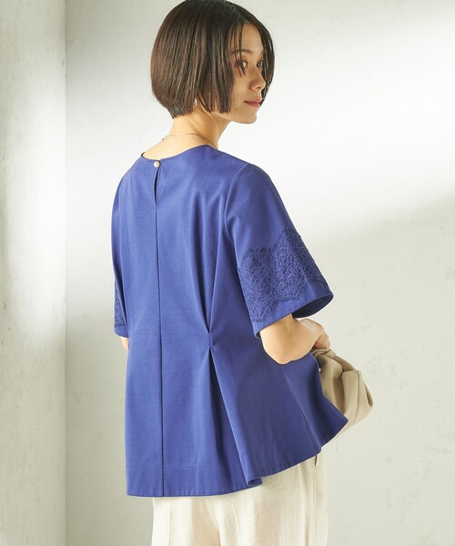 SHIPS(シップス)の「〈手洗い可能〉シルケット ポンチ レース コンビ プルオーバー(Tシャツ/カットソー・レディース・ブルー/ホワイト/ダークグレー・ONE SIZE)」の22枚目の写真