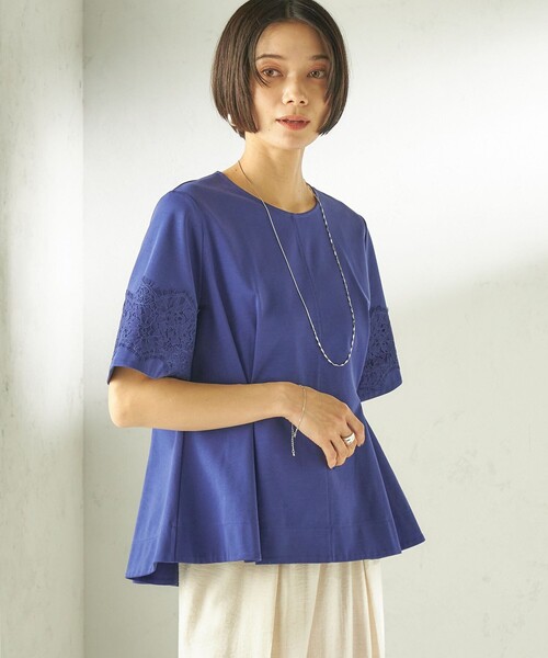 SHIPS(シップス)の「〈手洗い可能〉シルケット ポンチ レース コンビ プルオーバー(Tシャツ/カットソー・レディース・ブルー/ホワイト/ダークグレー・ONE SIZE)」の21枚目の写真