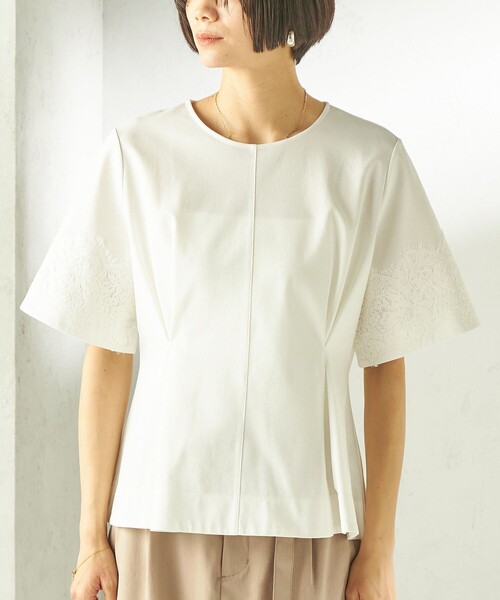 SHIPS(シップス)の「〈手洗い可能〉シルケット ポンチ レース コンビ プルオーバー(Tシャツ/カットソー・レディース・ブルー/ホワイト/ダークグレー・ONE SIZE)」の9枚目の写真