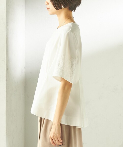 SHIPS(シップス)の「〈手洗い可能〉シルケット ポンチ レース コンビ プルオーバー(Tシャツ/カットソー・レディース・ブルー/ホワイト/ダークグレー・ONE SIZE)」の7枚目の写真