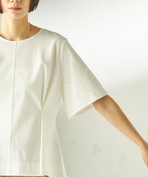 SHIPS(シップス)の「〈手洗い可能〉シルケット ポンチ レース コンビ プルオーバー(Tシャツ/カットソー・レディース・ブルー/ホワイト/ダークグレー・ONE SIZE)」の6枚目の写真