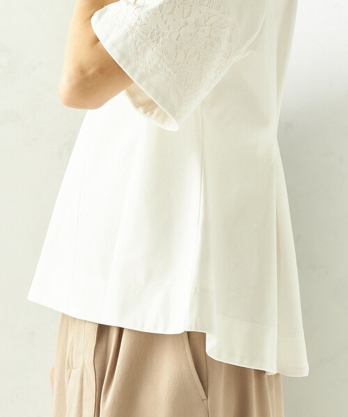 SHIPS(シップス)の「〈手洗い可能〉シルケット ポンチ レース コンビ プルオーバー(Tシャツ/カットソー・レディース・ブルー/ホワイト/ダークグレー・ONE SIZE)」の5枚目の写真