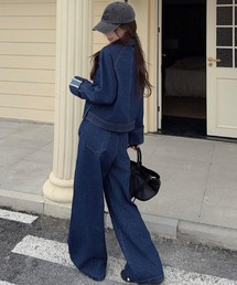ジップアップ ジャケット ワイドパンツ デニムセットアップ