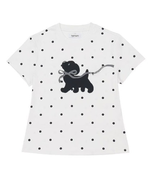 Achic(アシック)の「ドット柄 犬刺繍 コンパクトTシャツ(Tシャツ/カットソー・レディース・ホワイト・M)」の3枚目の写真