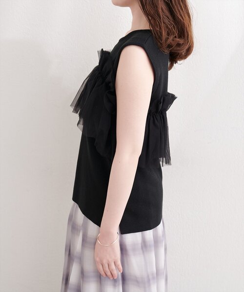 natural couture(ナチュラルクチュール)の「チュール使いニットタンク(ニット/セーター・レディース・ピンク/ベージュ/オフホワイト/ブラック・FREE)」の14枚目の写真