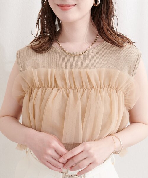 natural couture(ナチュラルクチュール)の「チュール使いニットタンク(ニット/セーター・レディース・ピンク/ベージュ/オフホワイト/ブラック・FREE)」の20枚目の写真
