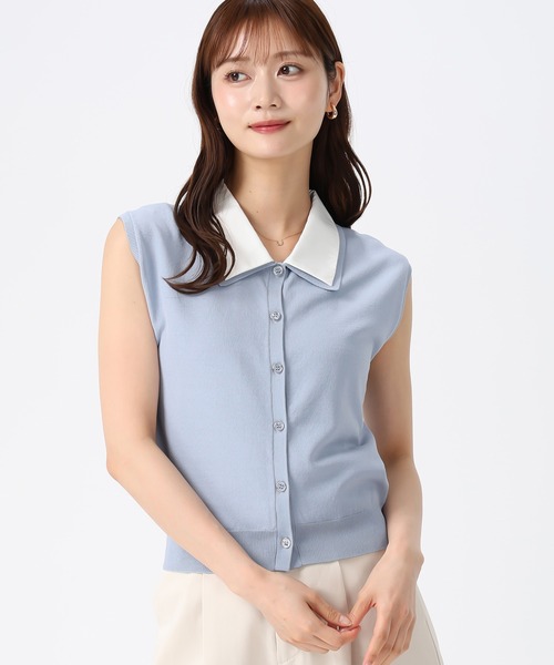 MISCH MASCH（ミッシュマッシュ）の「2026春夏新作 シャツ襟フレンチニット（ニット/セーター・レディース・ネイビー/ホワイト/ブルー・ﾌﾘ-）」の3枚目の写真