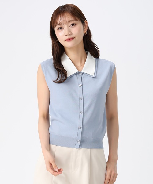 MISCH MASCH（ミッシュマッシュ）の「2026春夏新作 シャツ襟フレンチニット（ニット/セーター・レディース・ネイビー/ホワイト/ブルー・ﾌﾘ-）」の5枚目の写真