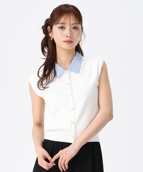 MISCH MASCH（ミッシュマッシュ）の「2026春夏新作 シャツ襟フレンチニット（ニット/セーター・レディース・ネイビー/ホワイト/ブルー・ﾌﾘ-）」の6枚目の写真