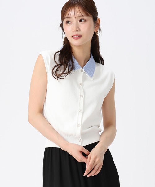 MISCH MASCH（ミッシュマッシュ）の「2026春夏新作 シャツ襟フレンチニット（ニット/セーター・レディース・ネイビー/ホワイト/ブルー・ﾌﾘ-）」の7枚目の写真