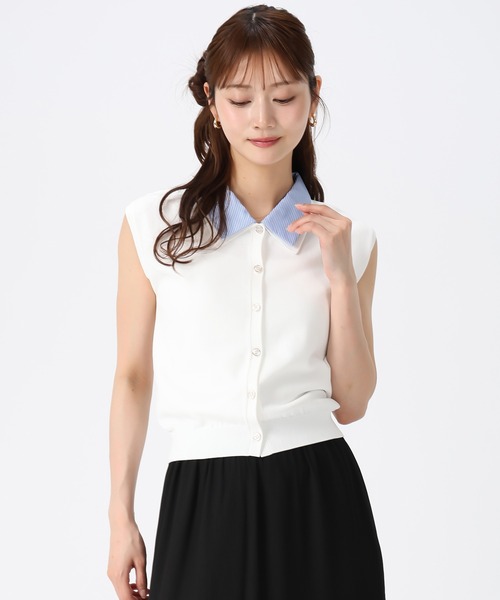 MISCH MASCH（ミッシュマッシュ）の「2026春夏新作 シャツ襟フレンチニット（ニット/セーター・レディース・ネイビー/ホワイト/ブルー・ﾌﾘ-）」の8枚目の写真