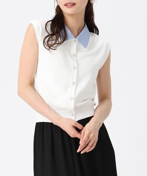 MISCH MASCH(ミッシュマッシュ)の「2026春夏新作 シャツ襟フレンチニット(ニット/セーター・レディース・ネイビー/ホワイト/ブルー・フリ-)」の7枚目の写真
