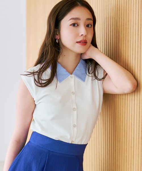 MISCH MASCH(ミッシュマッシュ)の「2026春夏新作 シャツ襟フレンチニット(ニット/セーター・レディース・ネイビー/ホワイト/ブルー・フリ-)」の6枚目の写真