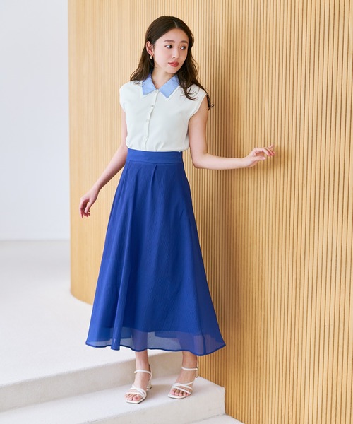 MISCH MASCH(ミッシュマッシュ)の「2026春夏新作 シャツ襟フレンチニット(ニット/セーター・レディース・ネイビー/ホワイト/ブルー・フリ-)」の5枚目の写真