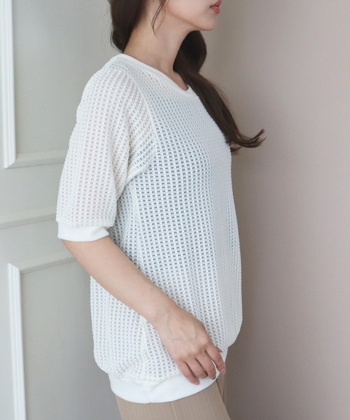 CECIL McBEE(セシルマクビー)の「クロシェ風レース半袖プルオーバー(ニット/セーター・レディース・アイボリー/ブラック/ブラウン・MEDIUM/LARGE)」の7枚目の写真