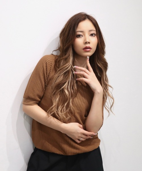 CECIL McBEE(セシルマクビー)の「クロシェ風レース半袖プルオーバー(ニット/セーター・レディース・アイボリー/ブラック/ブラウン・MEDIUM/LARGE)」の8枚目の写真