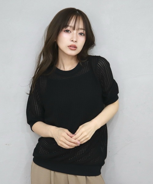 CECIL McBEE(セシルマクビー)の「クロシェ風レース半袖プルオーバー(ニット/セーター・レディース・アイボリー/ブラック/ブラウン・MEDIUM/LARGE)」の12枚目の写真
