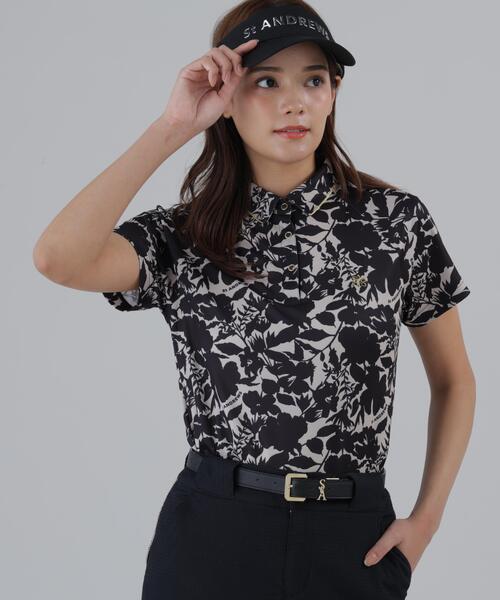 St ANDREWS(セントアンドリュース)の「【吸水速乾】COOLMAXシャドーボタニカルプリント半袖ポロシャツ (WOMENS)(ポロシャツ・レディース・ベージュ/ホワイト・M/S/L)」の2枚目の写真