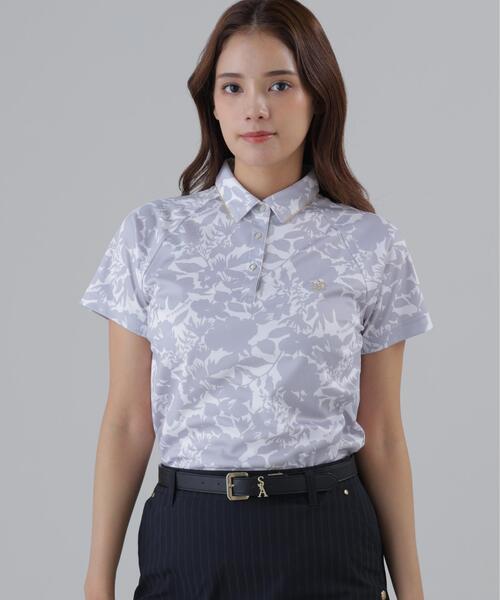 St ANDREWS(セントアンドリュース)の「【吸水速乾】COOLMAXシャドーボタニカルプリント半袖ポロシャツ (WOMENS)(ポロシャツ・レディース・ベージュ/ホワイト・M/S/L)」の1枚目の写真