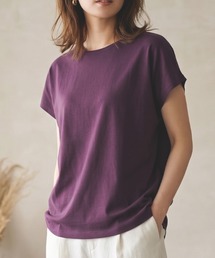 【接触冷感】綿モダール フレンチスリーブ クルーネック Tシャツ/カットソー