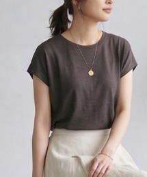 【接触冷感】綿モダール フレンチスリーブ クルーネック Tシャツ/カットソー