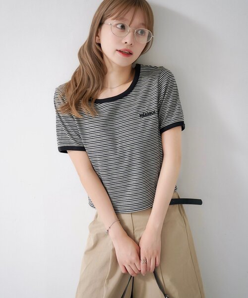 Kastane(カスタネ)の「ボーダー刺繍TEE(Tシャツ/カットソー・レディース・ブラック/ブルー/ブラウン・FREE)」の10枚目の写真